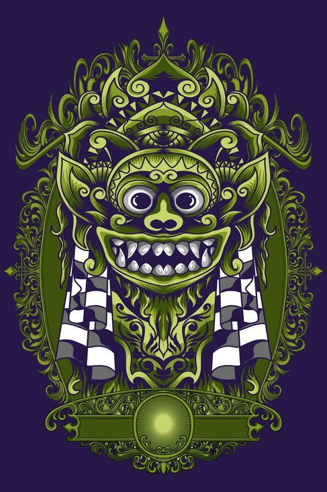 Illustration of Barong Bali batik green images to be printed onto hoodies, t-shirts and stickers vector