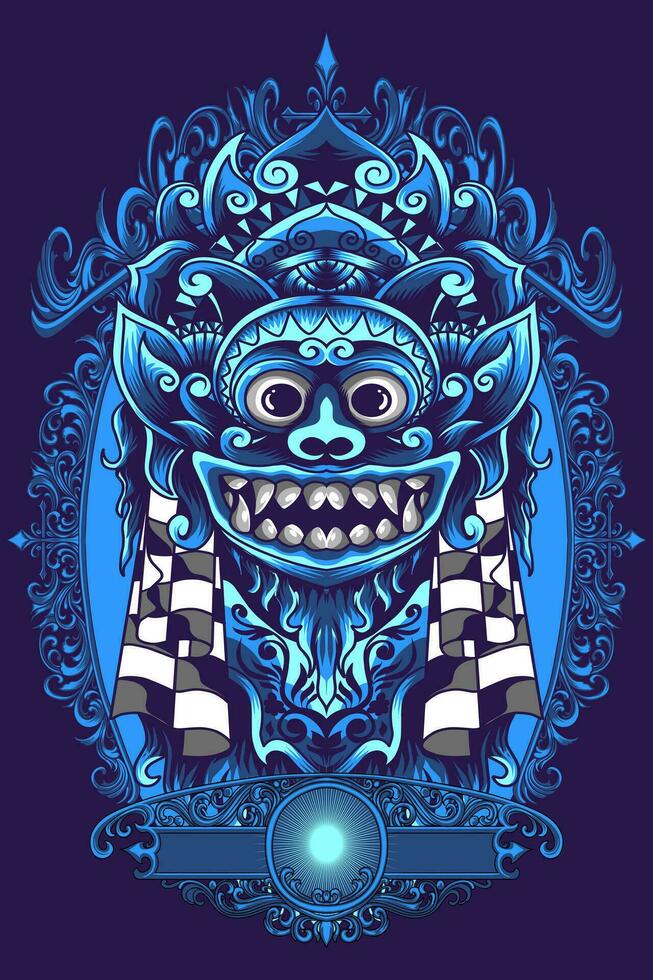 Illustration of Barong Bali batik blue images to be printed onto hoodies, t-shirts and stickers vector