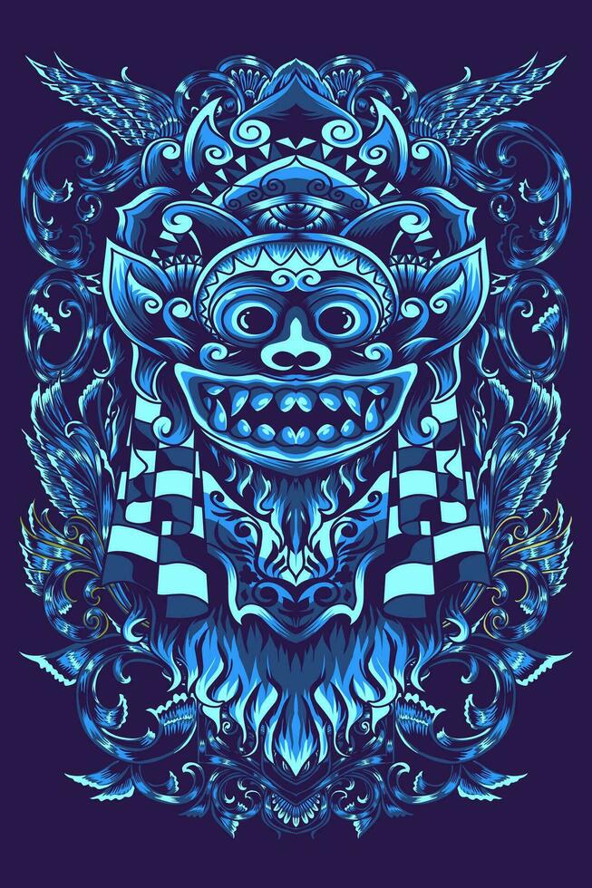 Illustration of Barong blue images to be printed onto hoodies, t-shirts and stickers vector