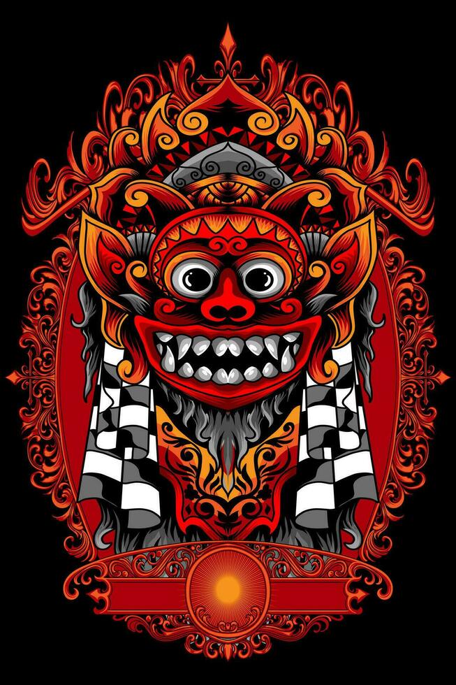 Illustration of Barong Bali batik red images to be printed onto hoodies, t-shirts and stickers vector