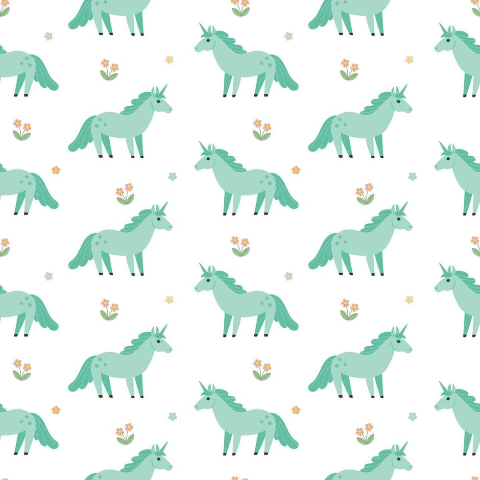 Pastel Green Unicorn Pattern Vector Illustration