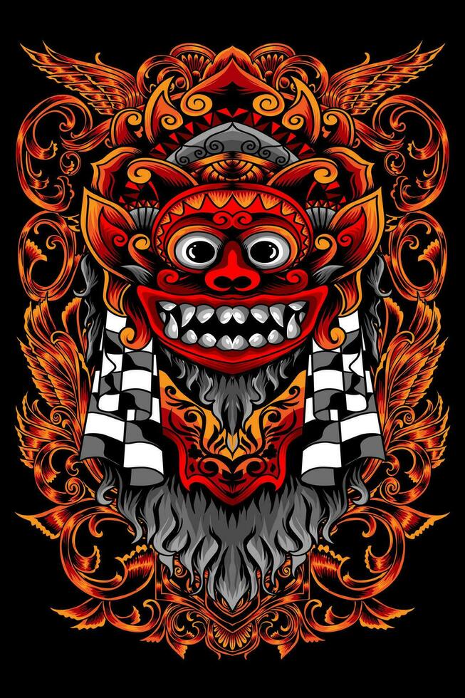 Illustration of Barong red images to be printed onto hoodies, t-shirts and stickers vector