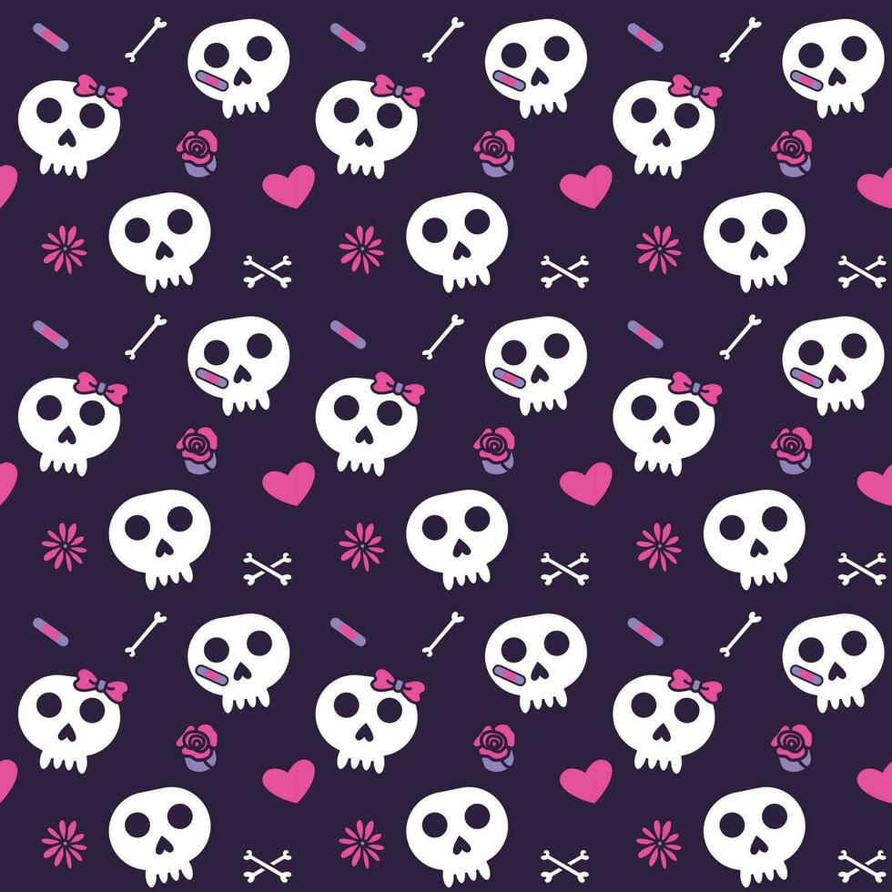 Vector Pattern Skull Cute Background Seamless