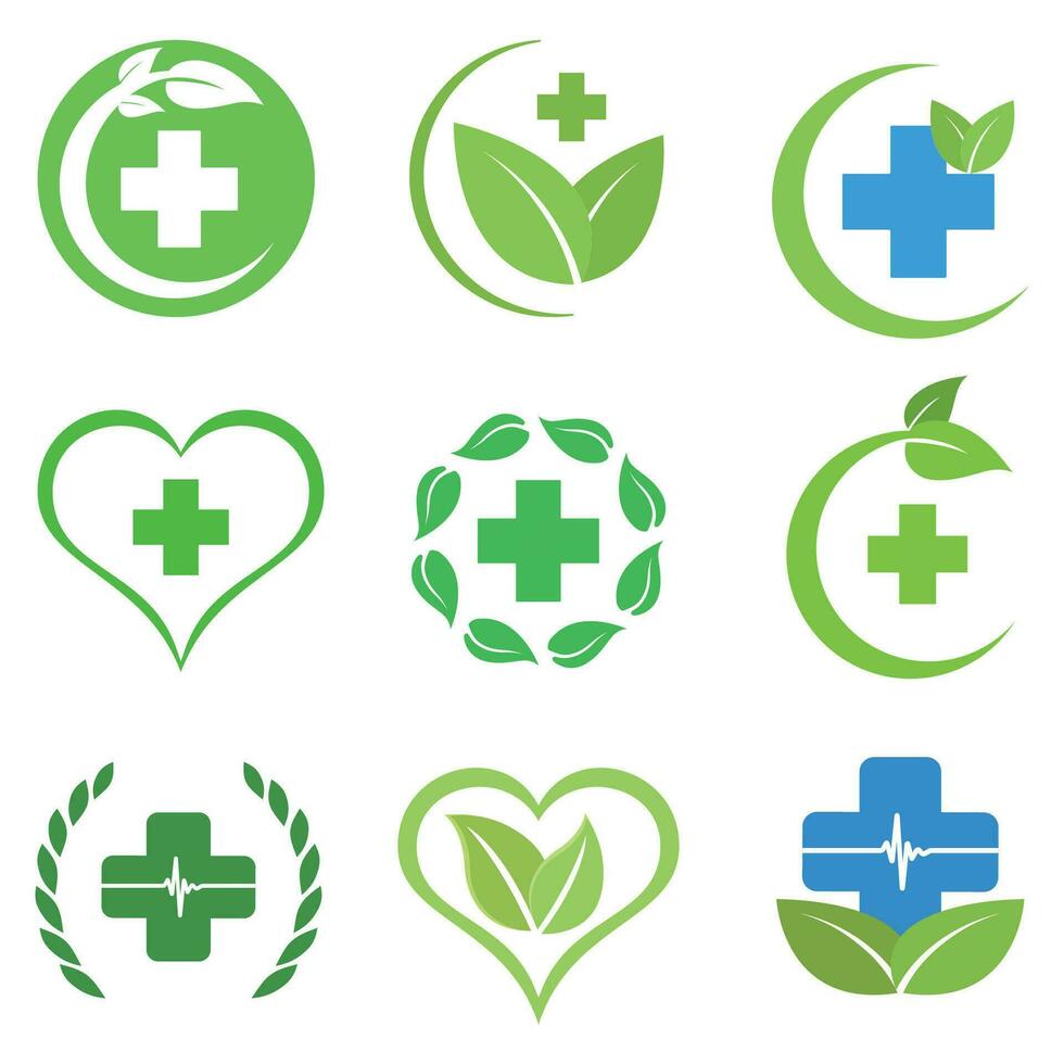Illustration set of creative logo of the green pharmacy vector