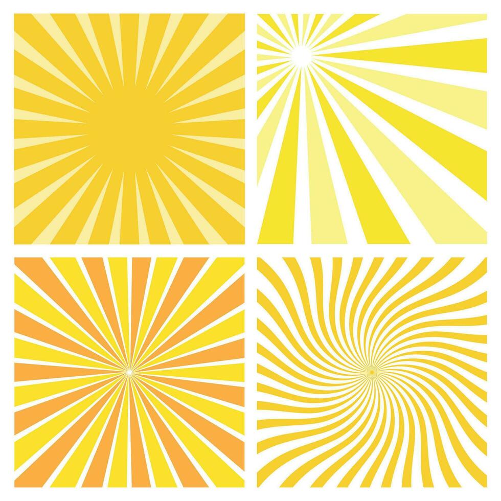 Illustration set of yellow orange abstract sun rays vector
