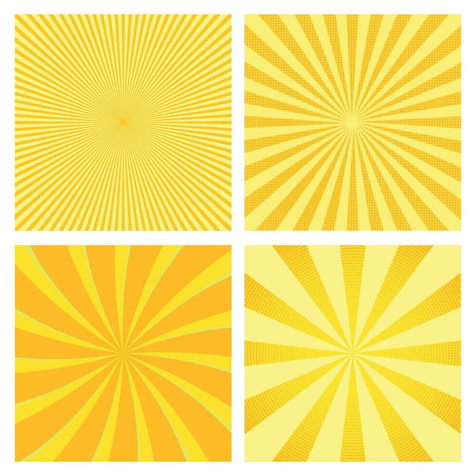 Illustration set of yellow orange abstract sun rays vector