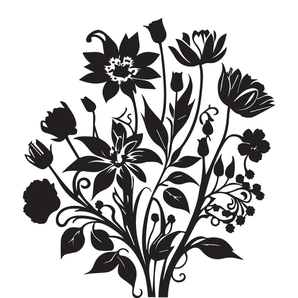 Floral Flower Vector Line art Illustration, Floral Flower vector ...