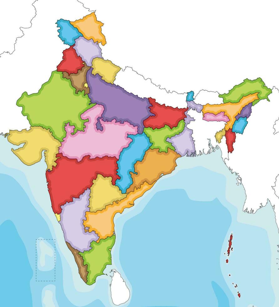 Vector illustrated blank map of india with states and territories and