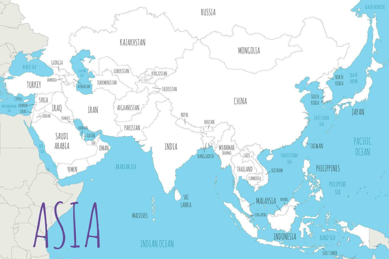 político Asia mapa vector ilustración con países en blanco color. editable y claramente etiquetado capas.