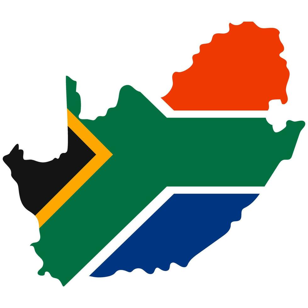The outline of South Africa painted in the national flag. The map is highlighted on a white background vector