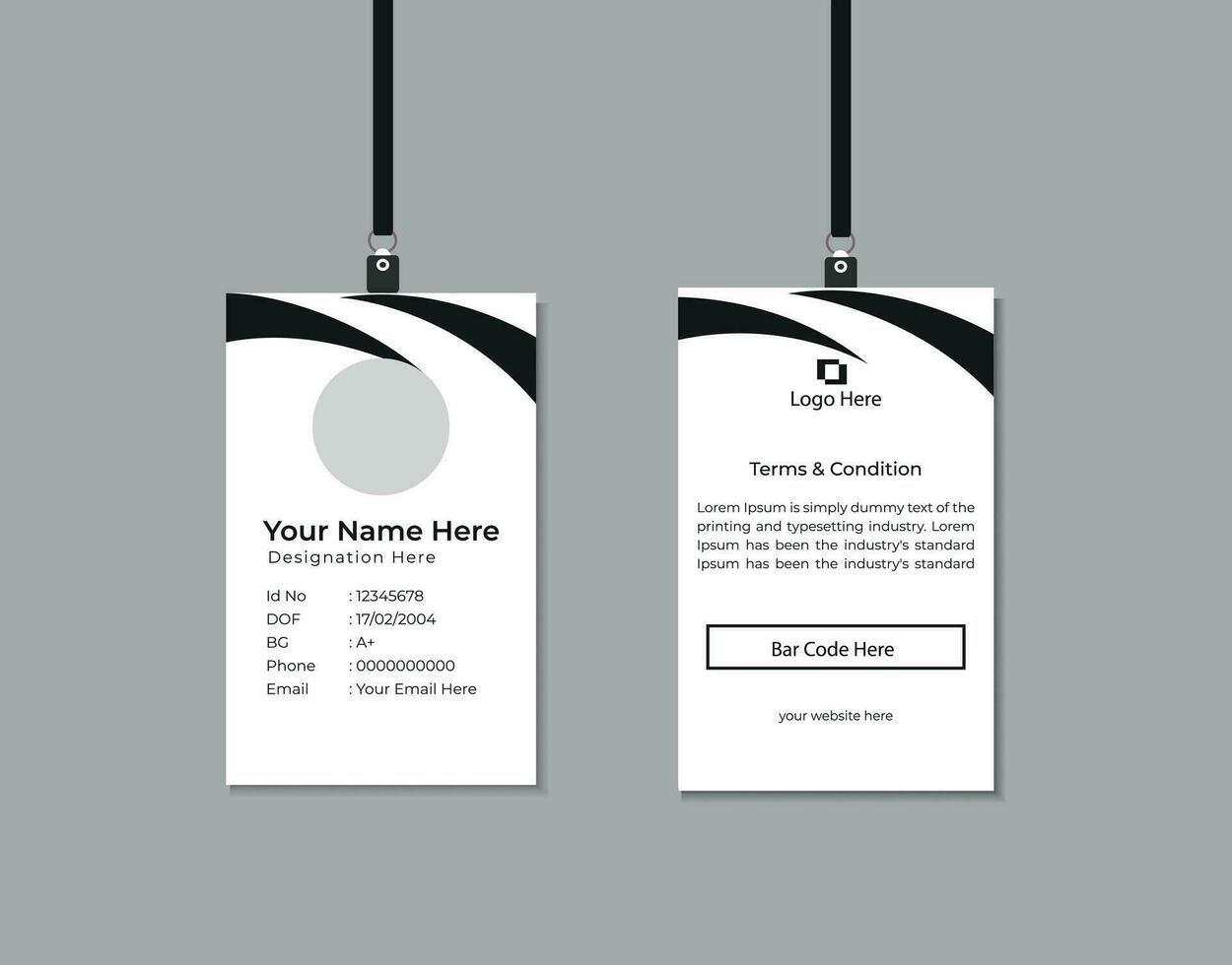 professional corporate id card template, clean id card design with realistic mockup vector