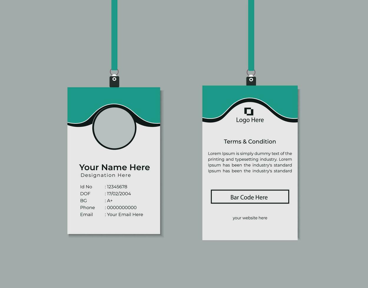 Vector id card template with clasp and lanyard