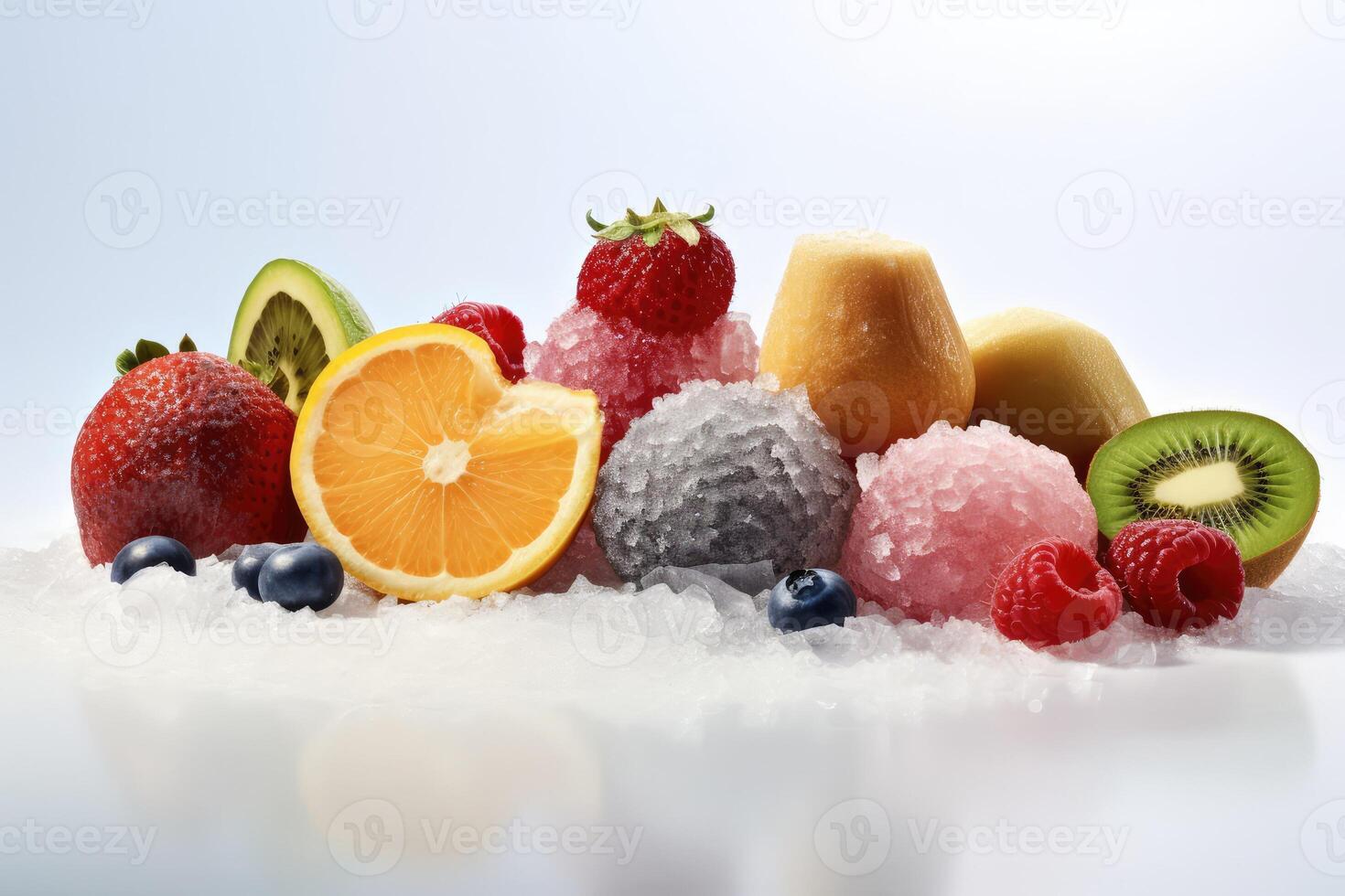 frozen fruit in the kitchen table professional food photography AI Generated photo