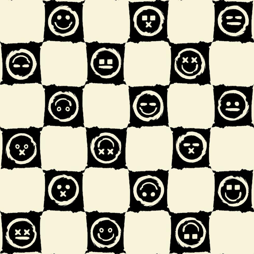 Grunge Chessboard Smiles Seamless Pattern vector