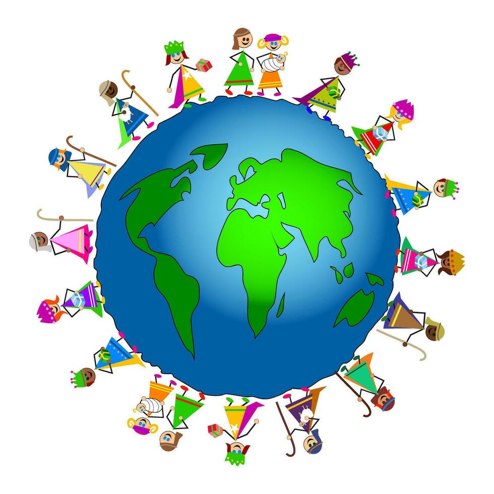 Happy Christmas Nativity Kids Around the World vector