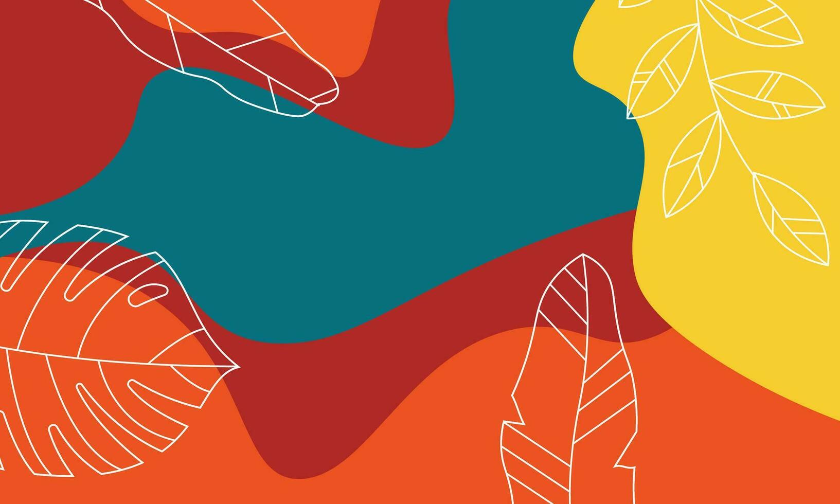 Minimalist abstract colorful wave and leaves background. vector