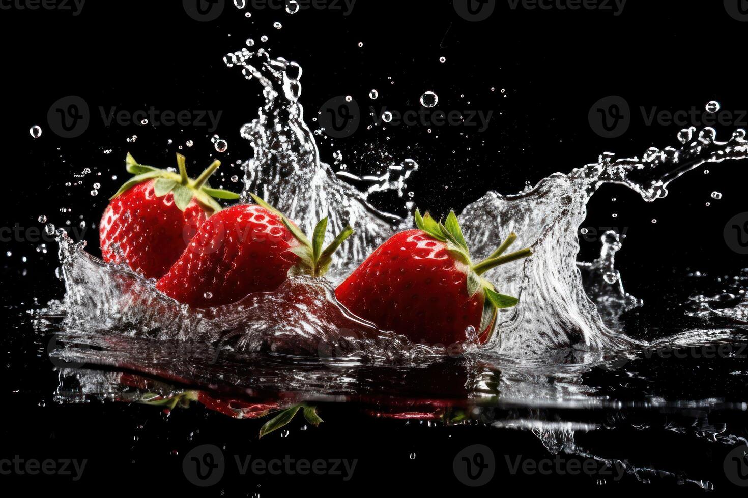 stock photo of water splash with sliced strawberries isolated food photography