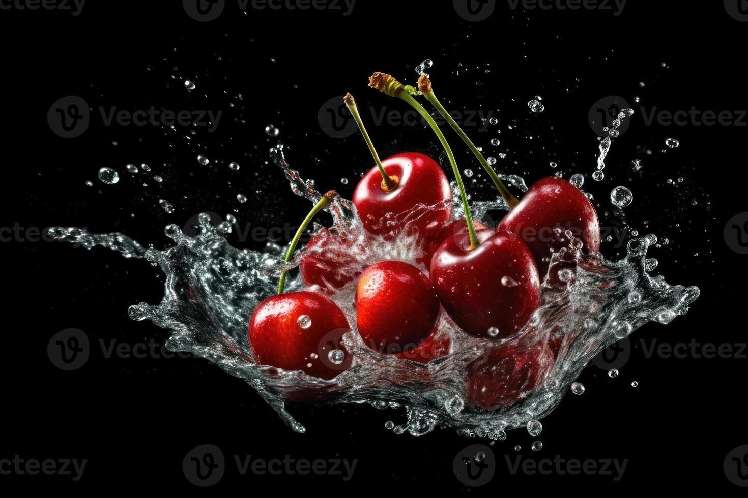 stock photo of water splash with cherrys isolated food photography