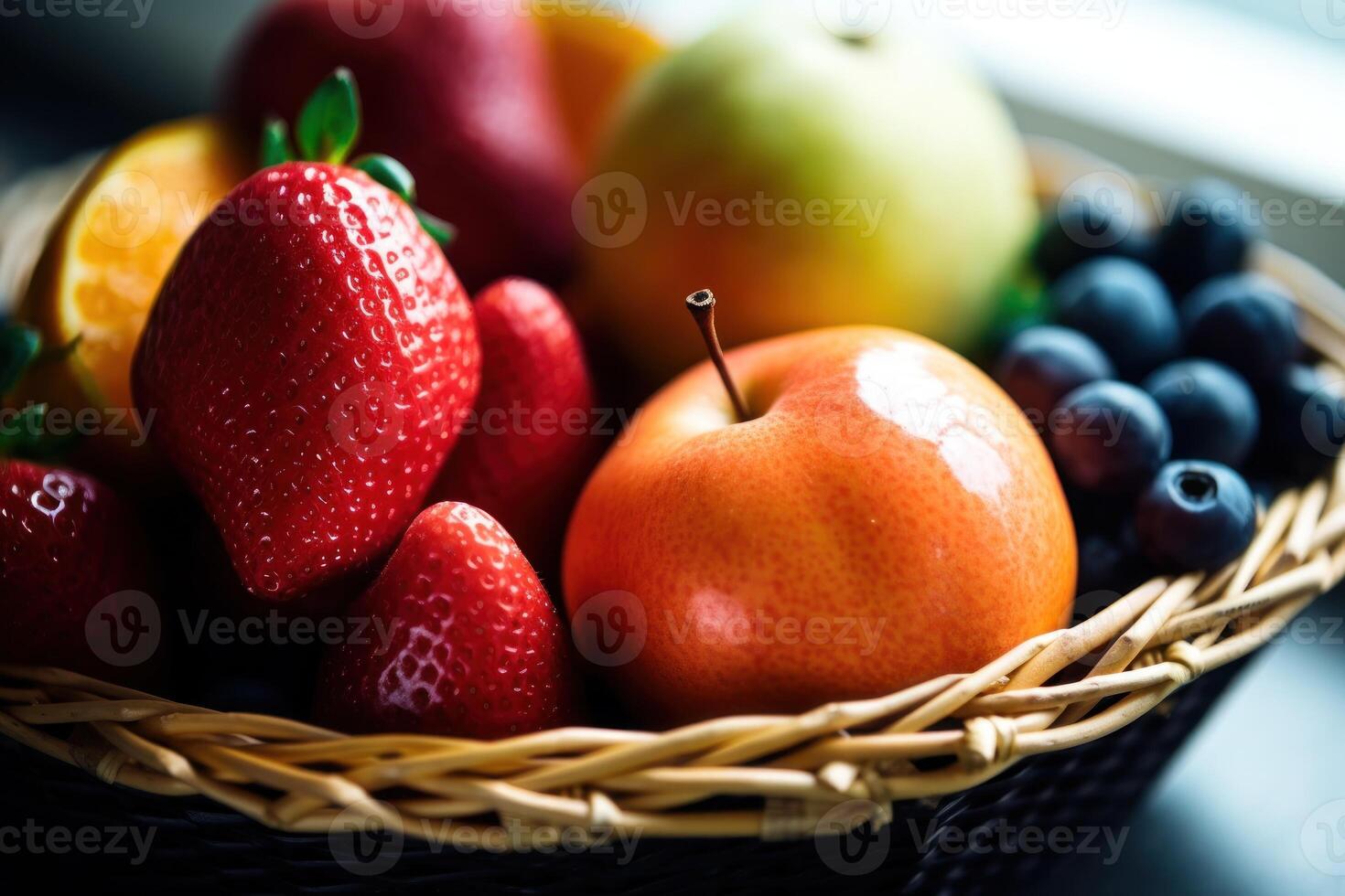 valores foto de mezcla Fruta en el cesta editorial comida fotografía generativo ai