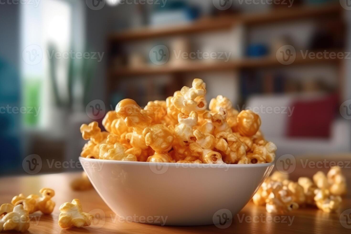 hyper realistic quality of caramel popcorn photo