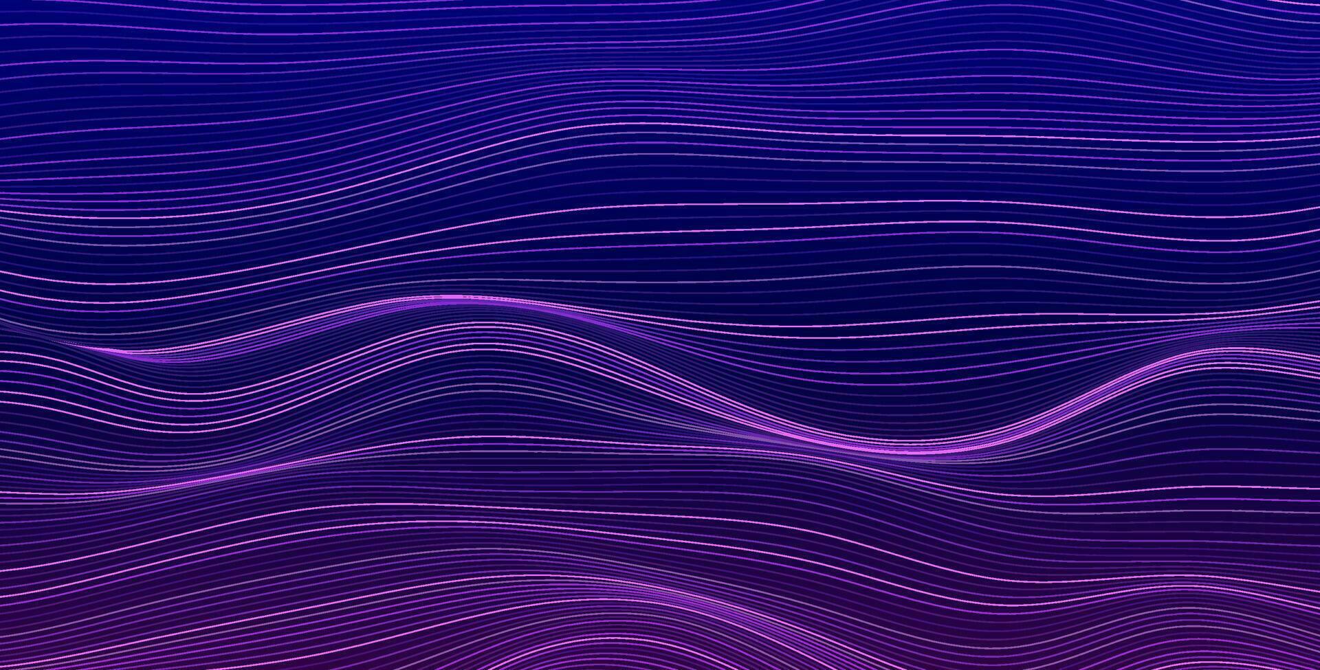 Abstract  elegant vector background with smooth thin neon colored  lines on dark  background. Relaxation style graphic flowing pattern.
