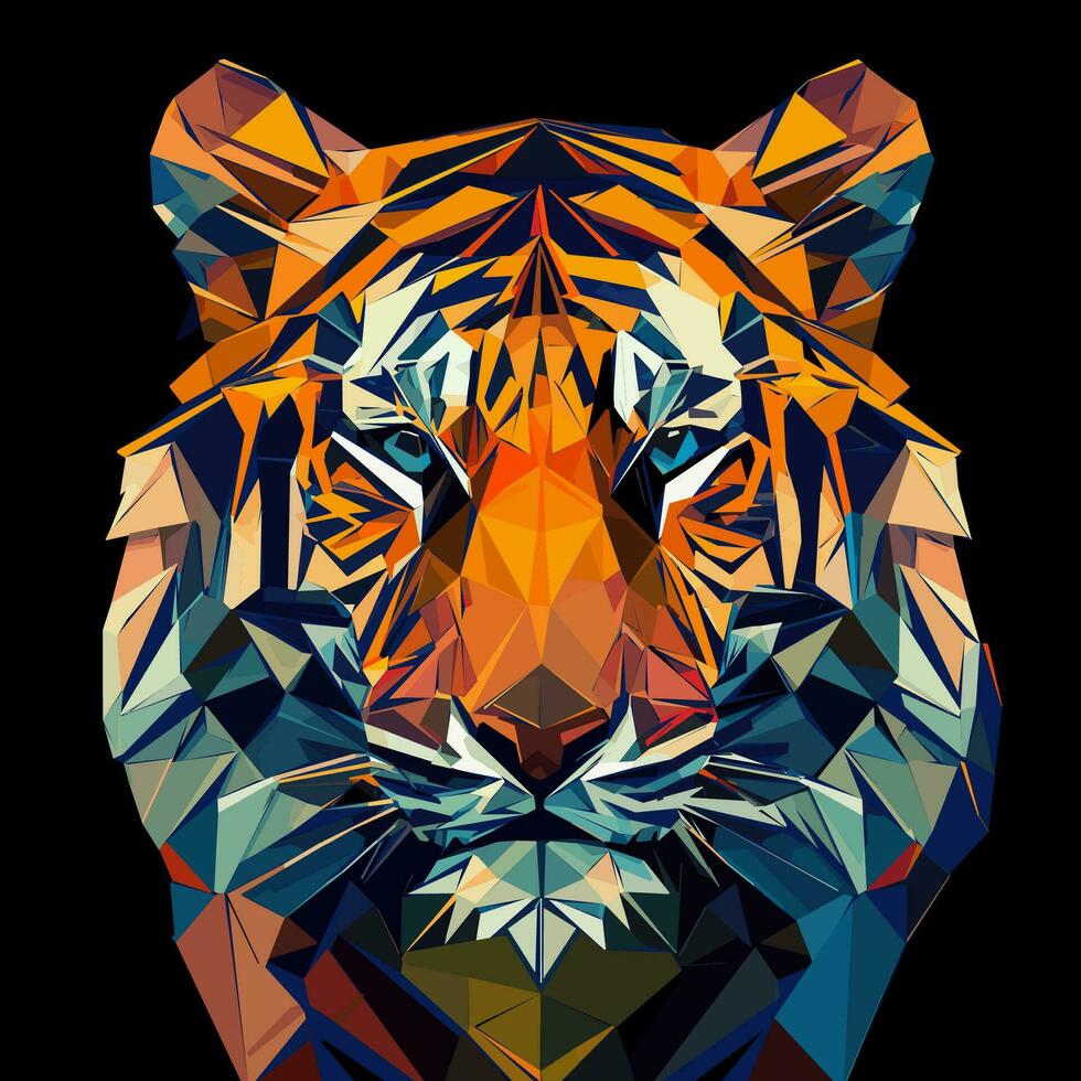 Vector polygonal tiger illustration. Low poly style tiger head made by color triangles and strait lines.