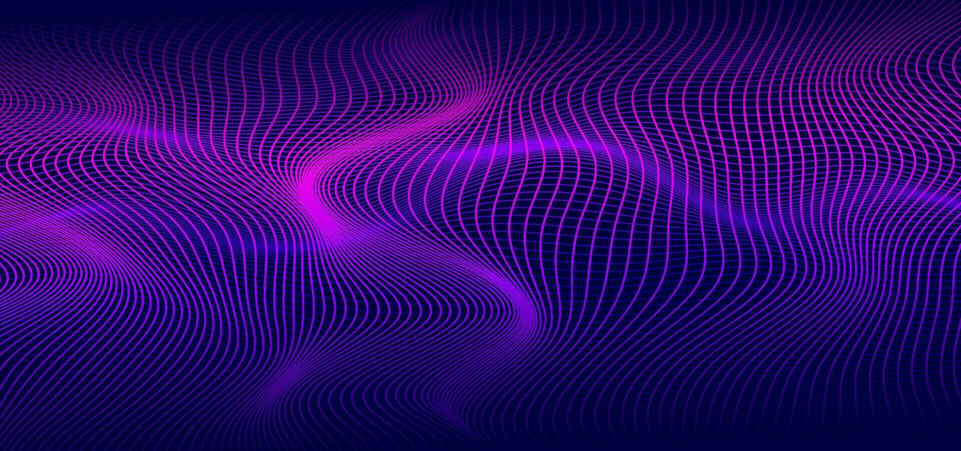 Abstract smooth thin lines on dark blue background. Futuristic technology design backdrop with purple and blue gradient transition. vector