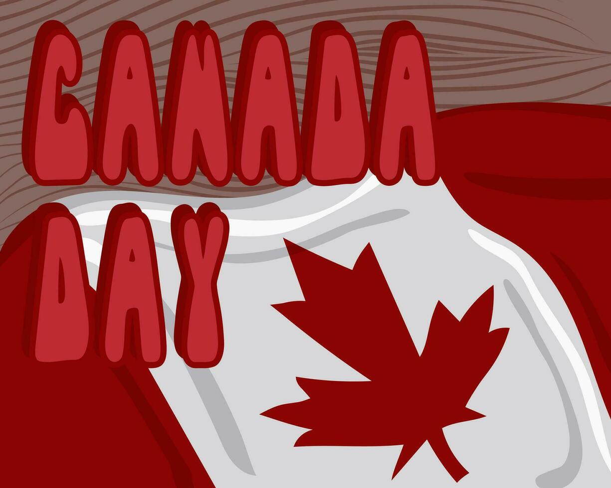 Modern typographic illustration for Canada Day. Text Canada Day on wood background with flag of Canada. Vector concept in flat retro style Ideal for banner, social media, greeting card, postcards