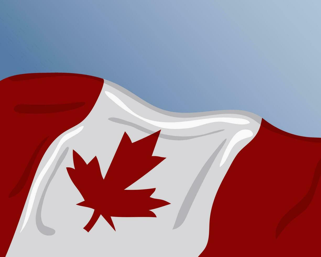 moderno gráfico concepto para Canadá día. bandera de Canadá en el soleado cielo antecedentes. vector ilustración en plano estilo. ideal para tarjeta postal, bandera, cubrir, saludo tarjeta