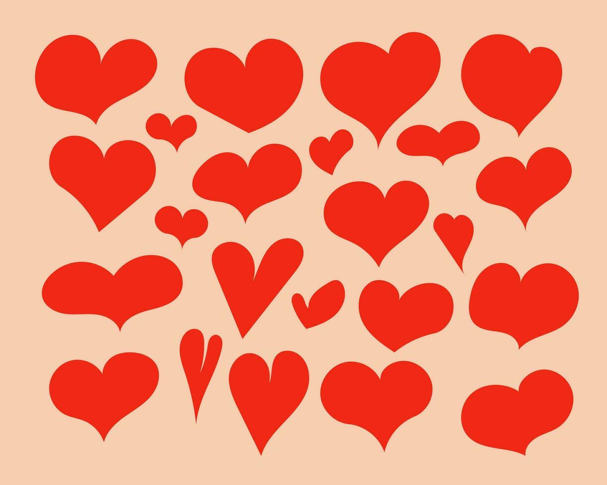Vector flat isolated red hearts collection. Elements imperfect forms. Unique illustration foe St Valentines day