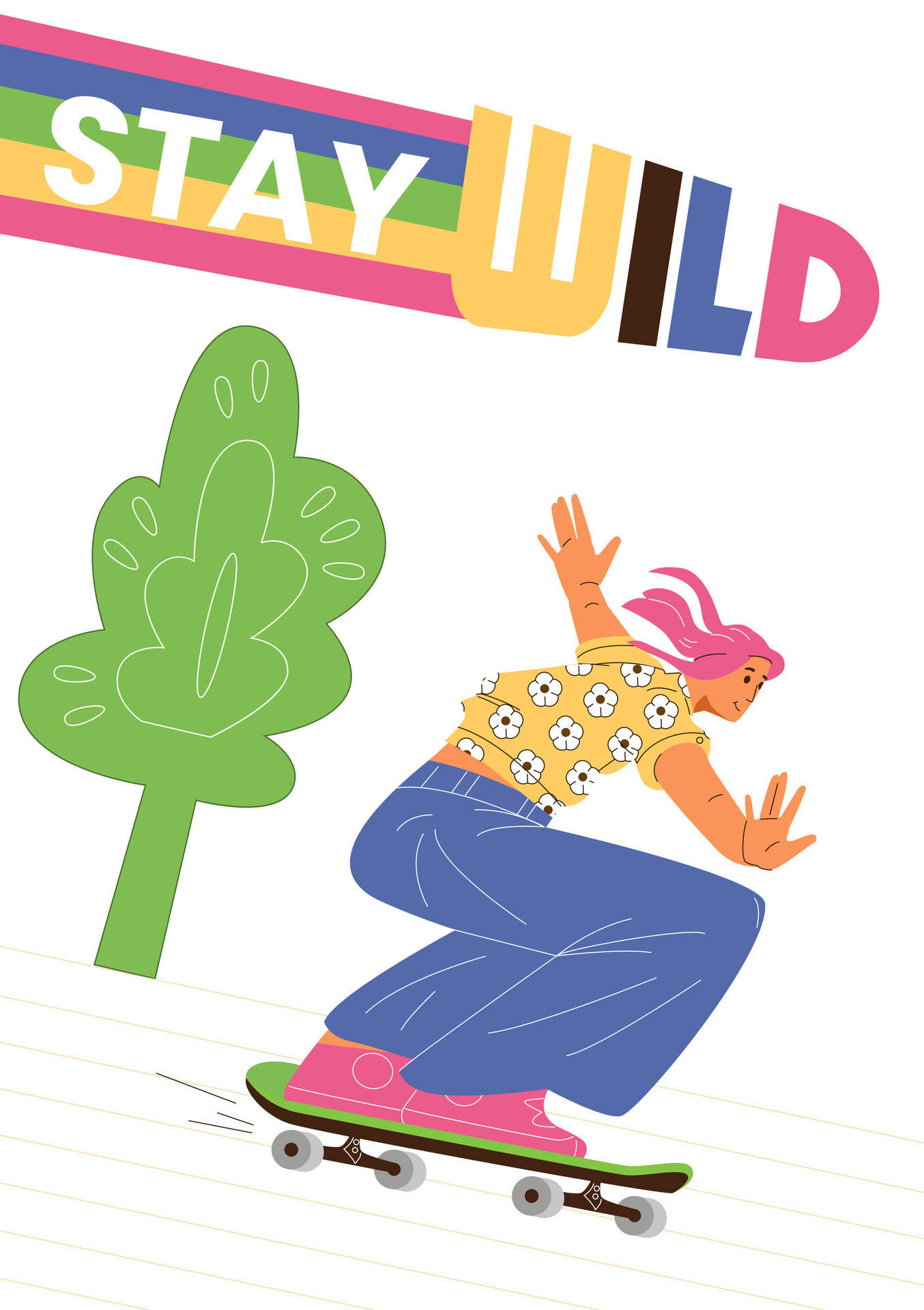 Stay Wild Retro Poster In The 70s Style With Groovy Vector Illustration stay-wild-retro-poster-in-the-70s-style-with-groovy-vector-illustration