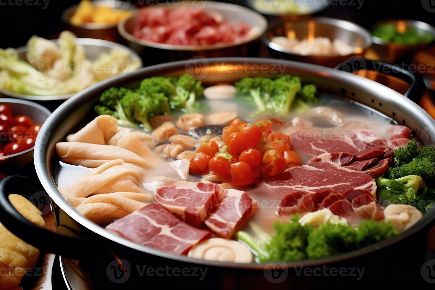 stock photo of a Chinese hot pot also known as a steamboat is a dish food photography