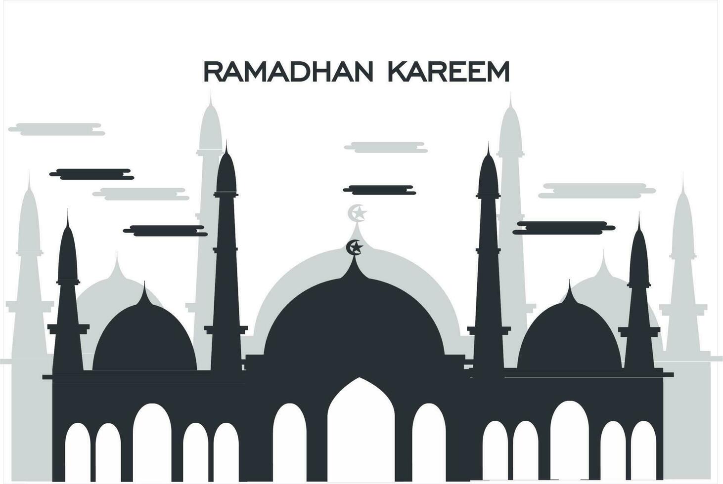 islamic greeting design background with two gold lantern. Vector illustration for use in banners, web, posters and e-business. silhouette of mosque background
