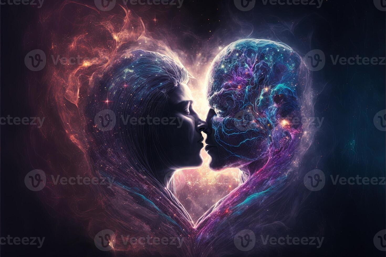 man and woman kissing in deep love valentine illustration Boy and Girl fall in love Romantic feeling. illustration .Valentine Love Concept. photo