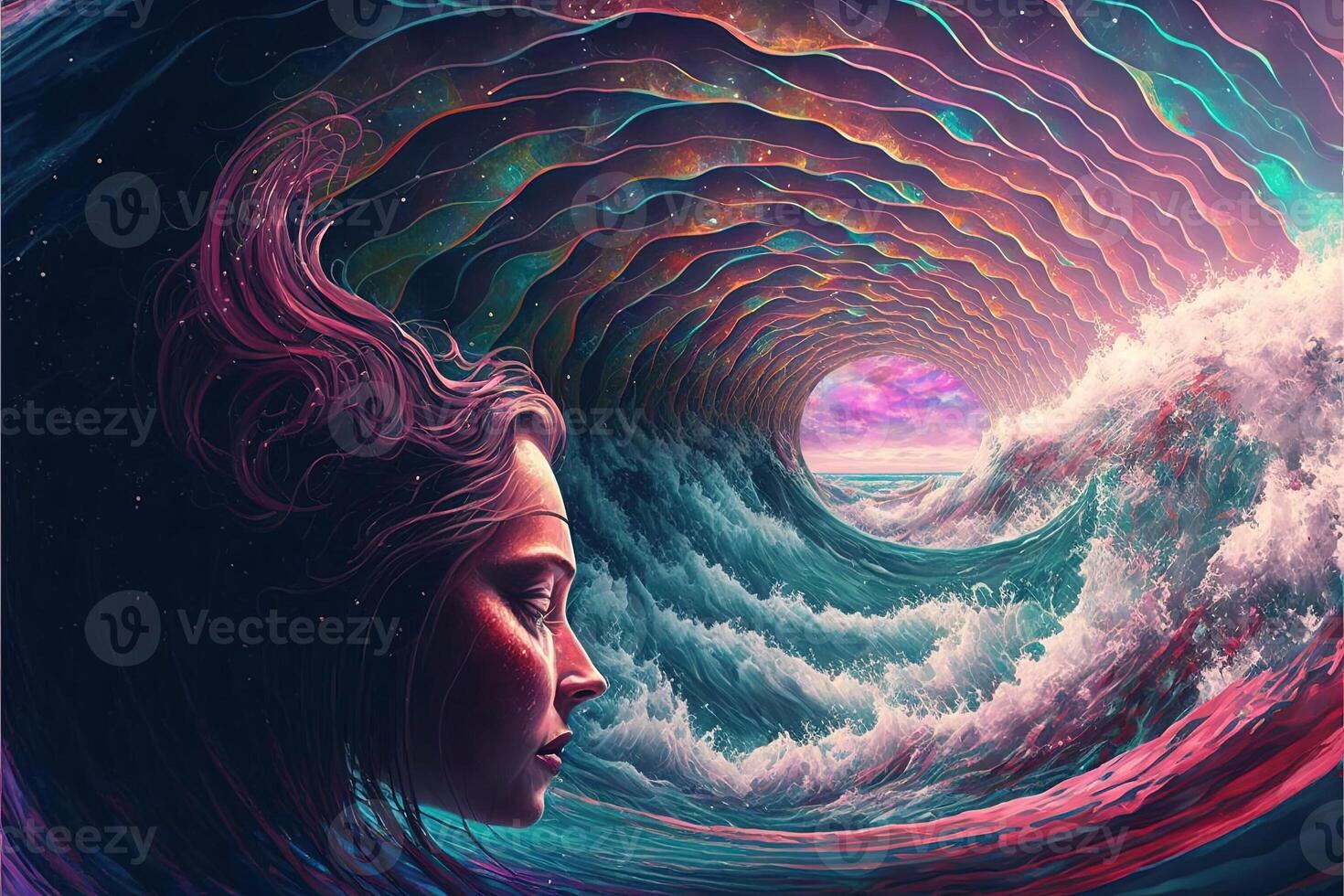 psychic waves experimentation, psychedelia, and bold mental, emotional, and spiritual Journey illustration photo