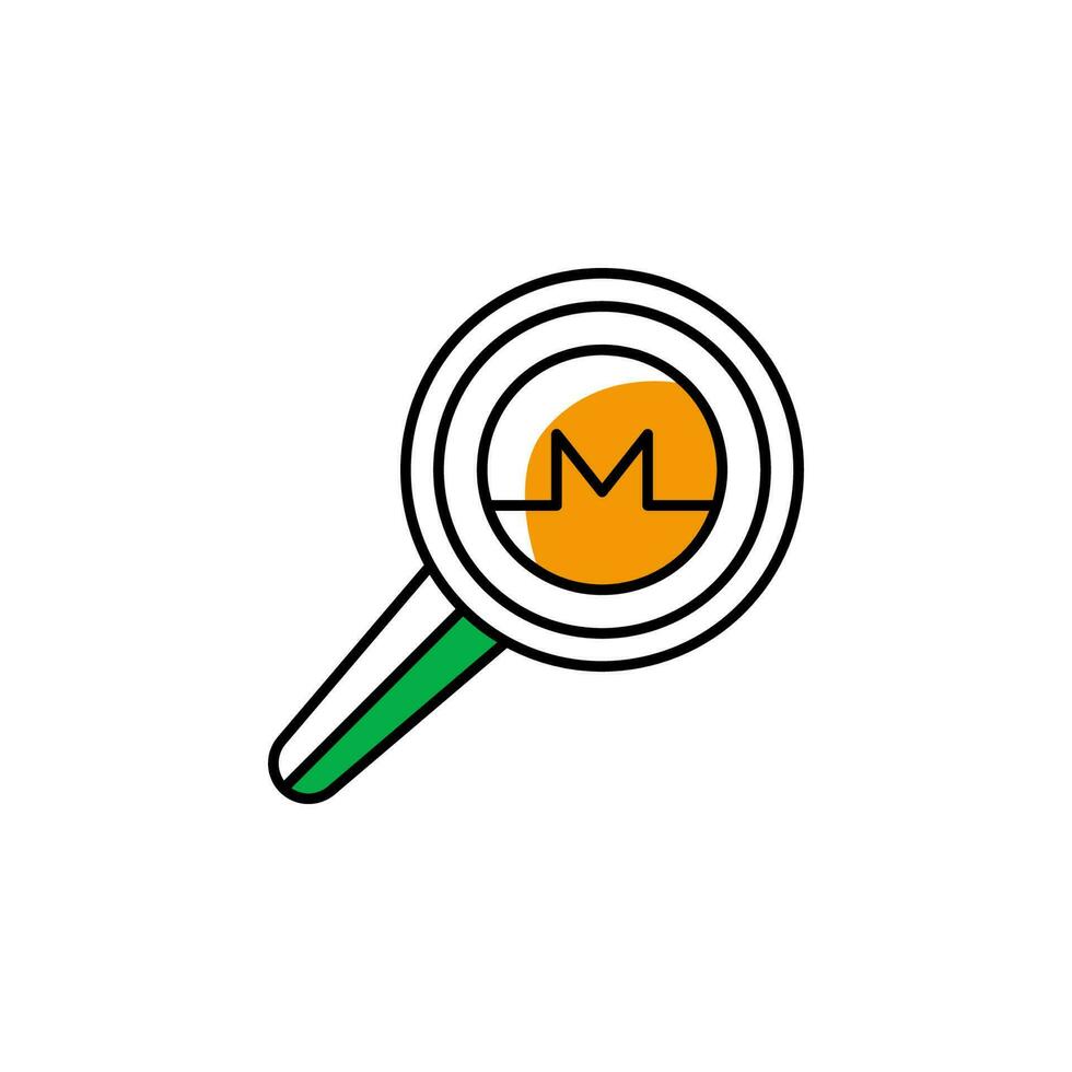 monero, cryptocurrency, search, magnifier vector icon illustration