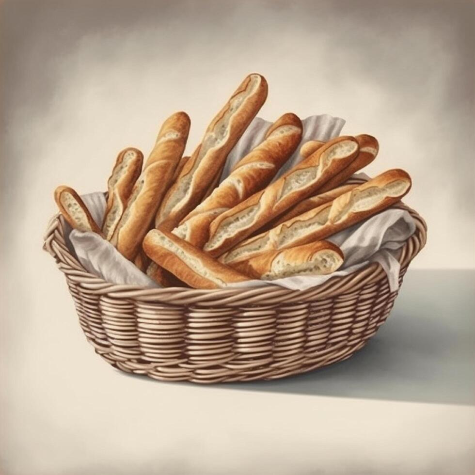 Baguette is a long-shaped bread and the size is large, and the texture is very crunchy. photo