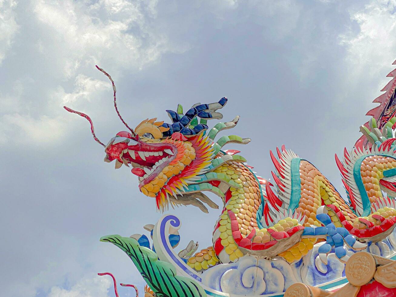 Dragon statue,  dragon symbol, dragon Chinese, is a beautiful Thai and Chinese architecture of shrine, temple. A symbol of good luck and prosperity during the Chinese New Year celebrations. photo