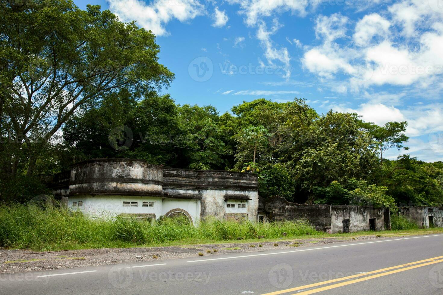 Remains of the destroyed houses of the Armero Town covered by trees and nature after 37 years of the tragedy caused by the Nevado del Ruiz Volcano in 1985 photo