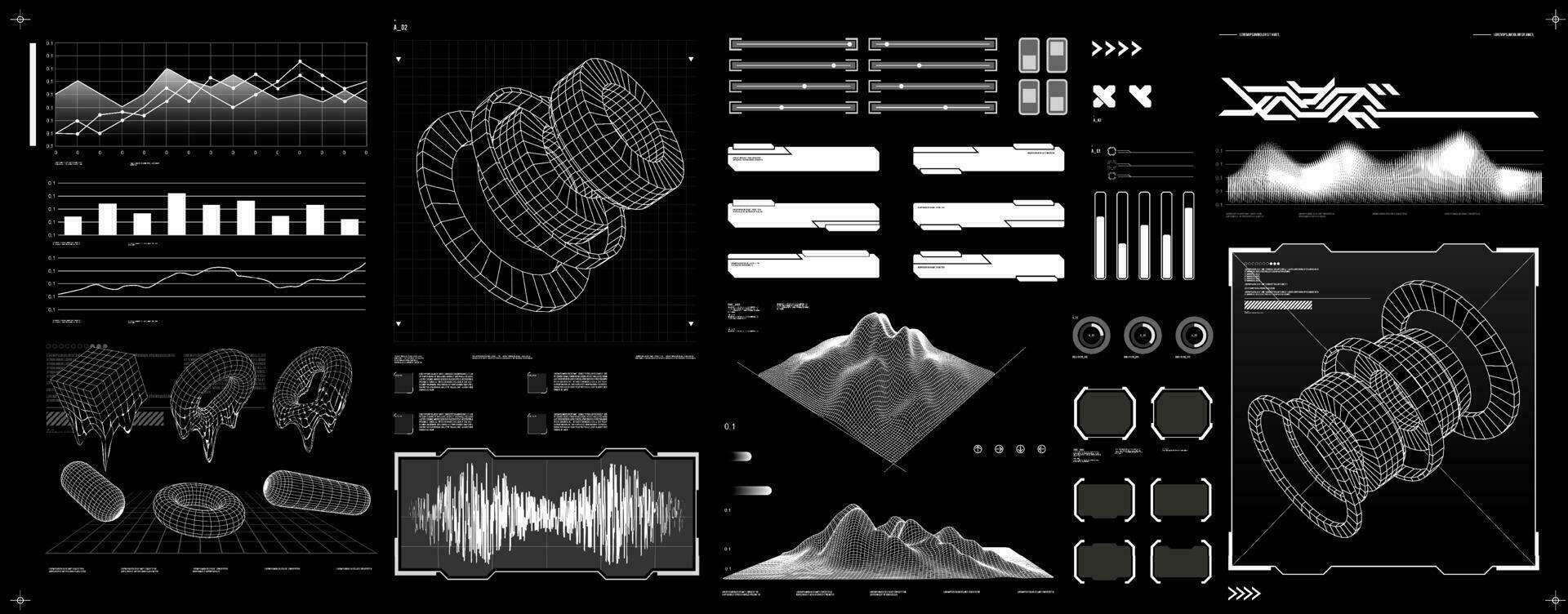 futuristic shape element HUD, GUI, Science fiction, cyberpunk, retrofuturism, concept, vaporwave abstract element vector