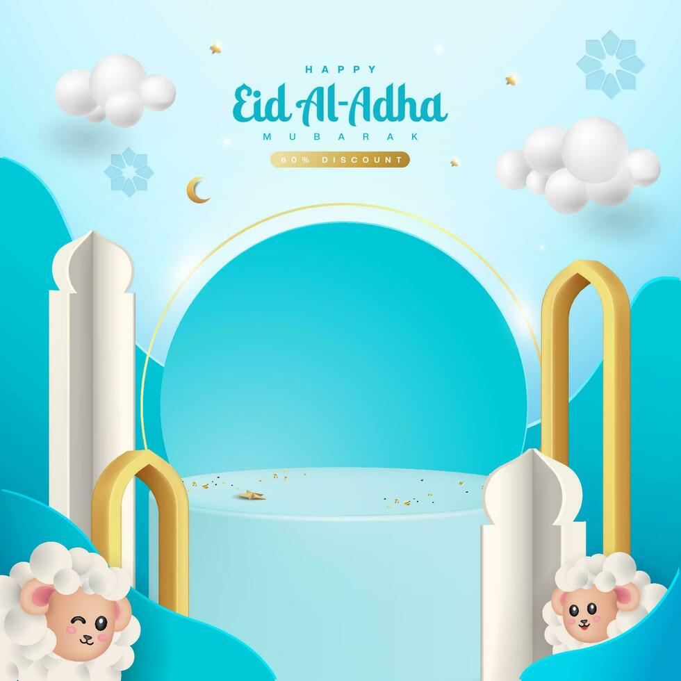 Eid adha 3d realistic symbols of islamic holidays vector