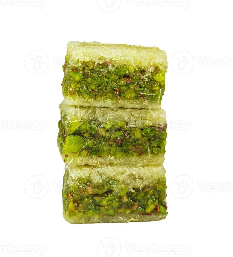 Arabian,Turkish Sweets called Baqlawa or Baqlava for Ramadan and Eid.Isolated on White photo