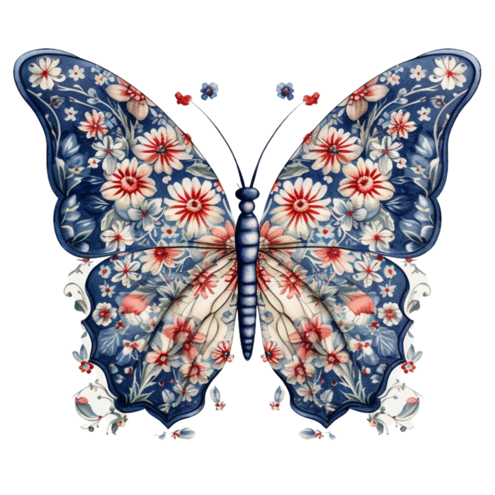 Butterfly in watercolor for 4th of July American independence day with AI genaerated png