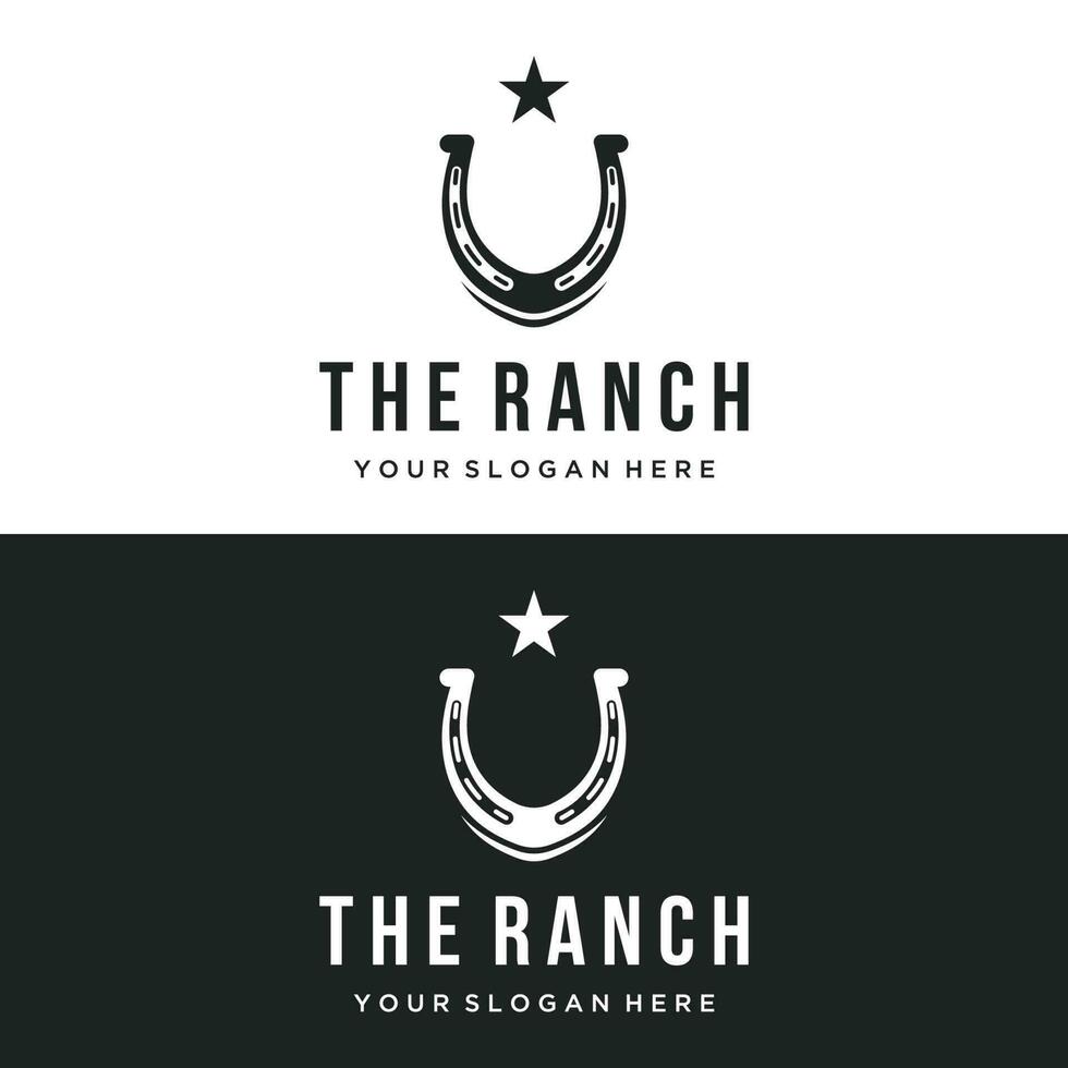 Retro horseshoe logo template for ranch, cowboy,badge. which is isolated on the background. vector