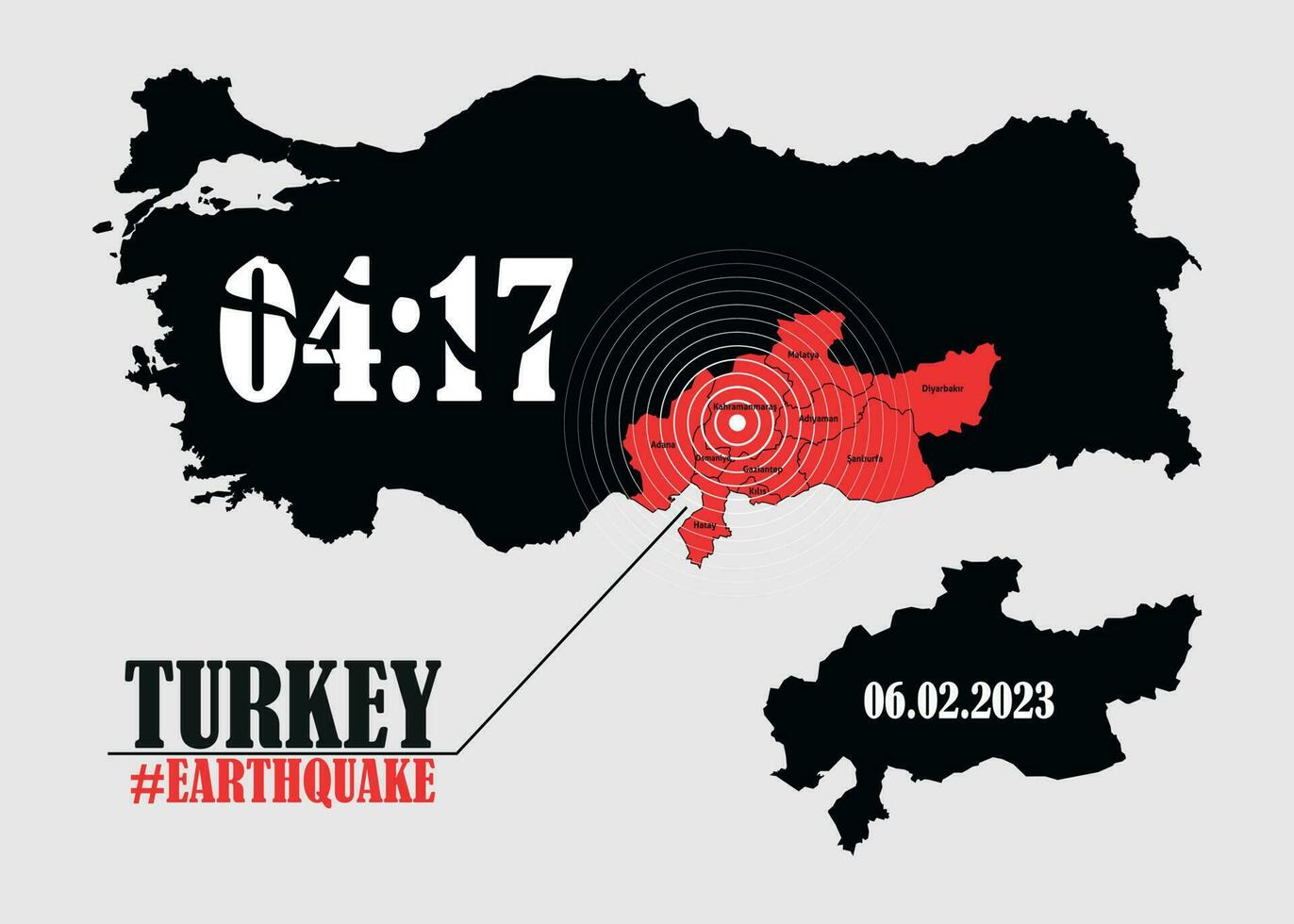 Catastrophe, earthquake 2023 in Turkey. Solidarity, help, disaster, tragedy in Hatay, Kahramanmarash, Gaziantep, Malatya. Pray with Turkey. vector