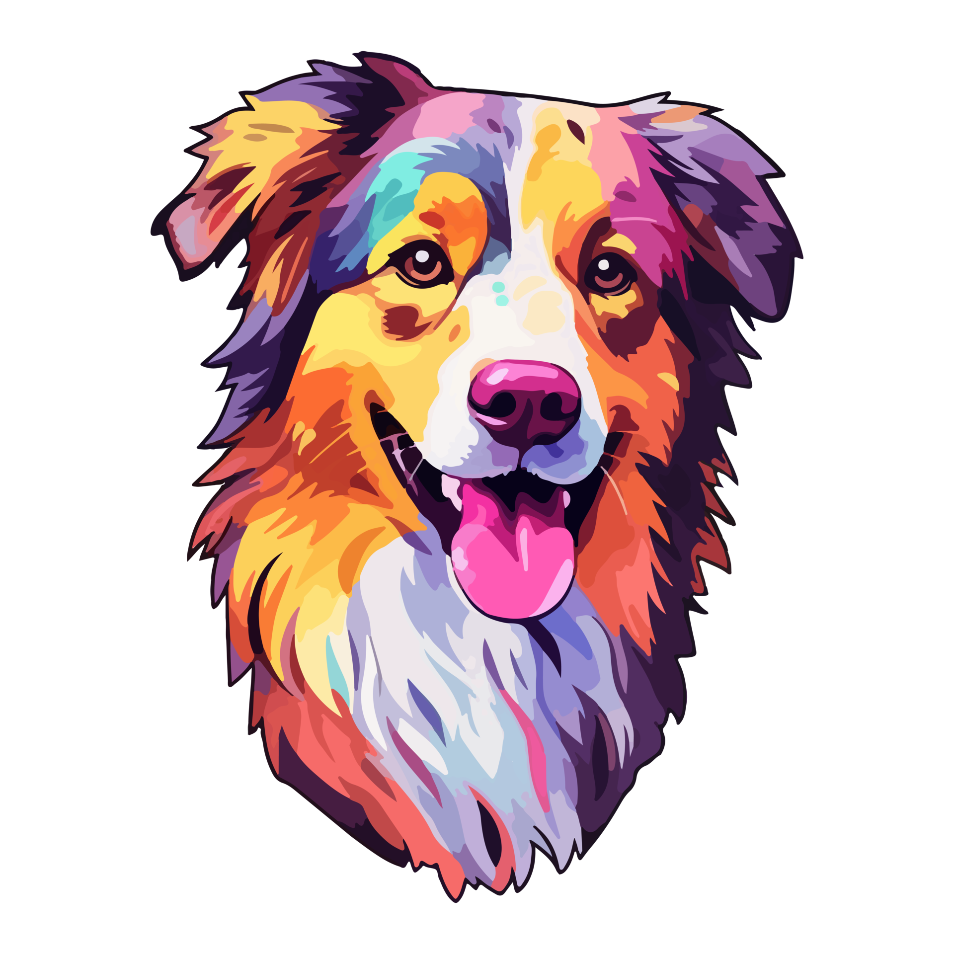 Colorful Australian Shepherd Dog, Australian Shepherd Portrait, Dog Sticker Clip art, Dog Lover