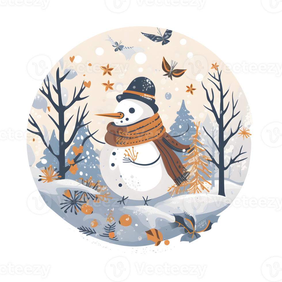 winter snowman t-shirt design, trending design, book cover ,posters and other uses , isolated. png