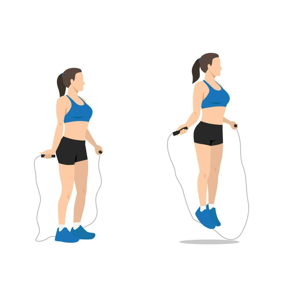 Woman doing Jump rope.Skipping cardio exercise. vector