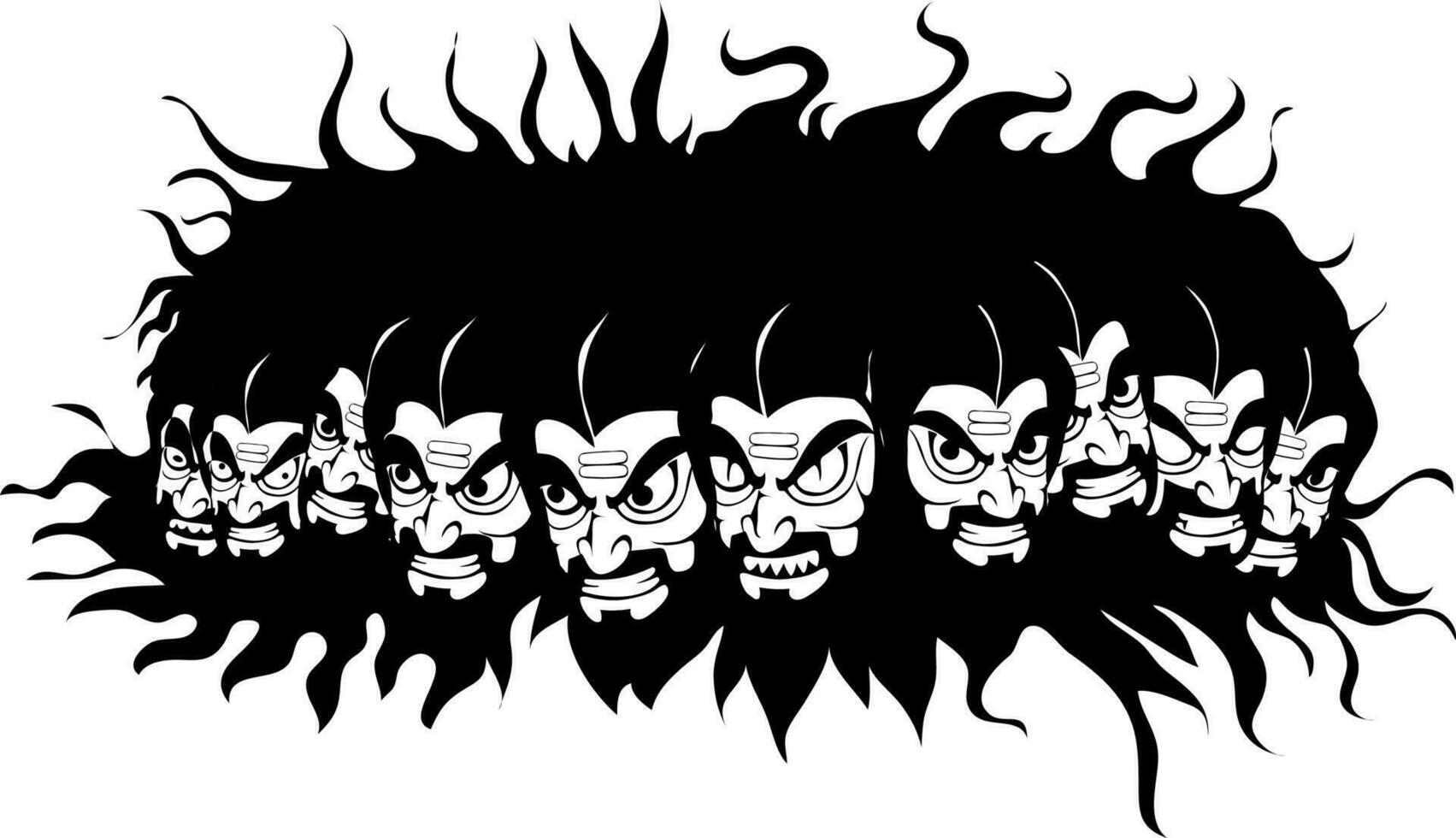 Black and white illustration of Angry Ravana. vector