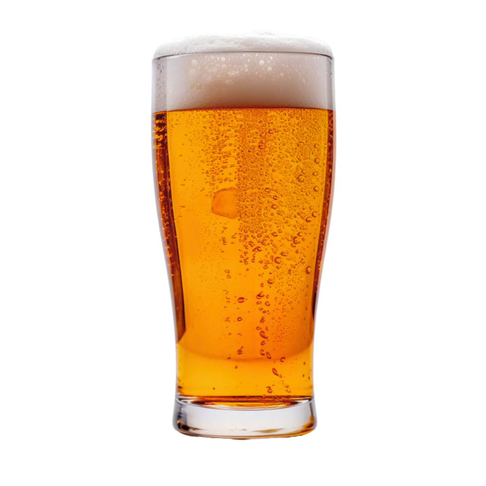 ai généré une glacial verre rempli à le bord avec une croustillant, couleur ambrée bière. minuscule bulles se cramponner à le côtés, allusion à le effervescence dans.png png